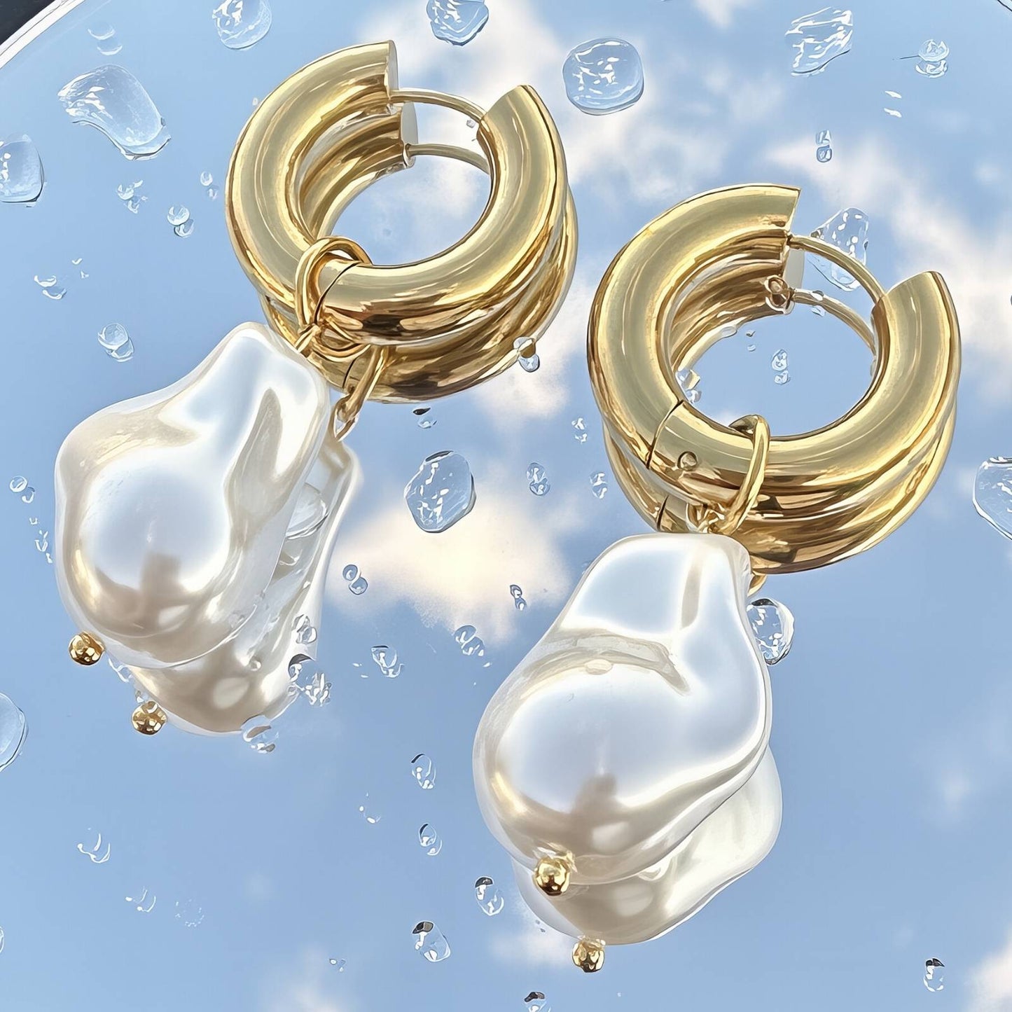 Baroque Pearl Drop Hoop Earrings