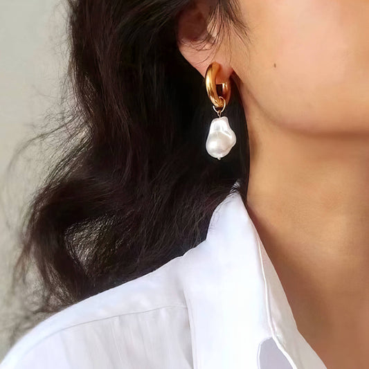 Organic Pearl Golden Hoops