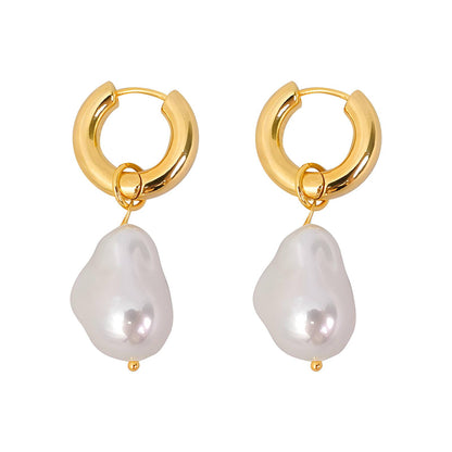 Baroque Pearl Drop Hoop Earrings