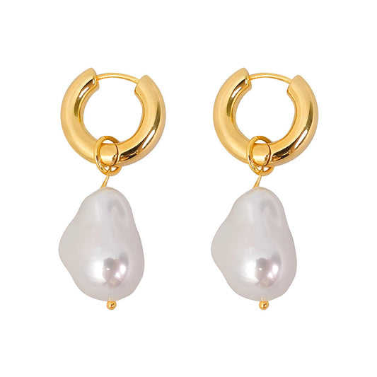 Organic Pearl Golden Hoops