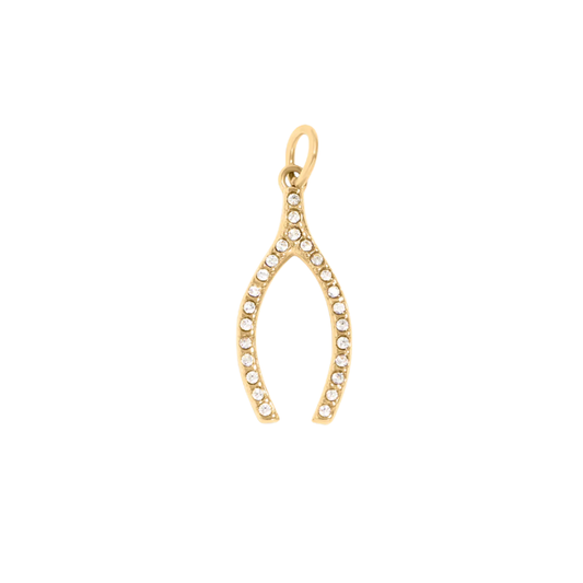 Rhinestone Wishbone Charm