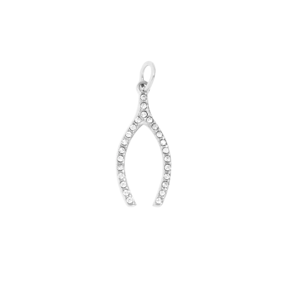 Rhinestone Wishbone Charm